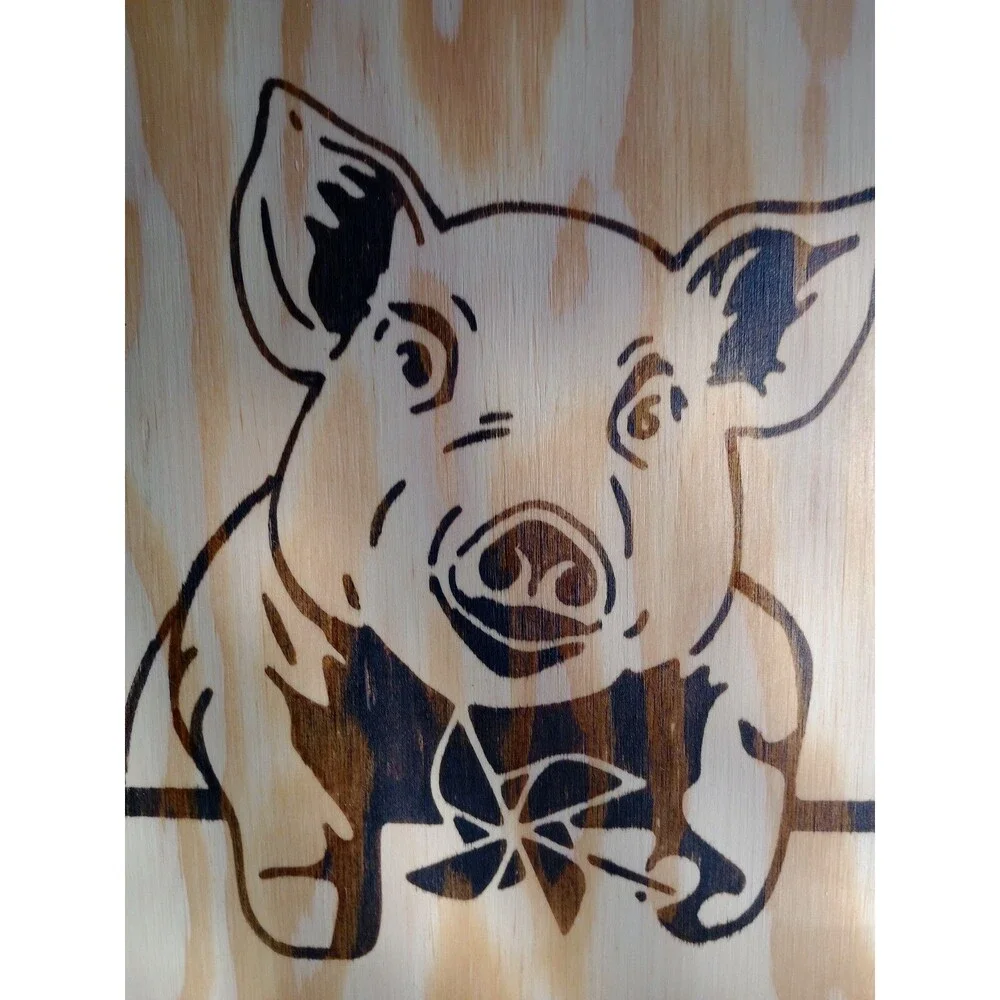 Handmade Pig Home Decor Wood Burnished 12 X 12